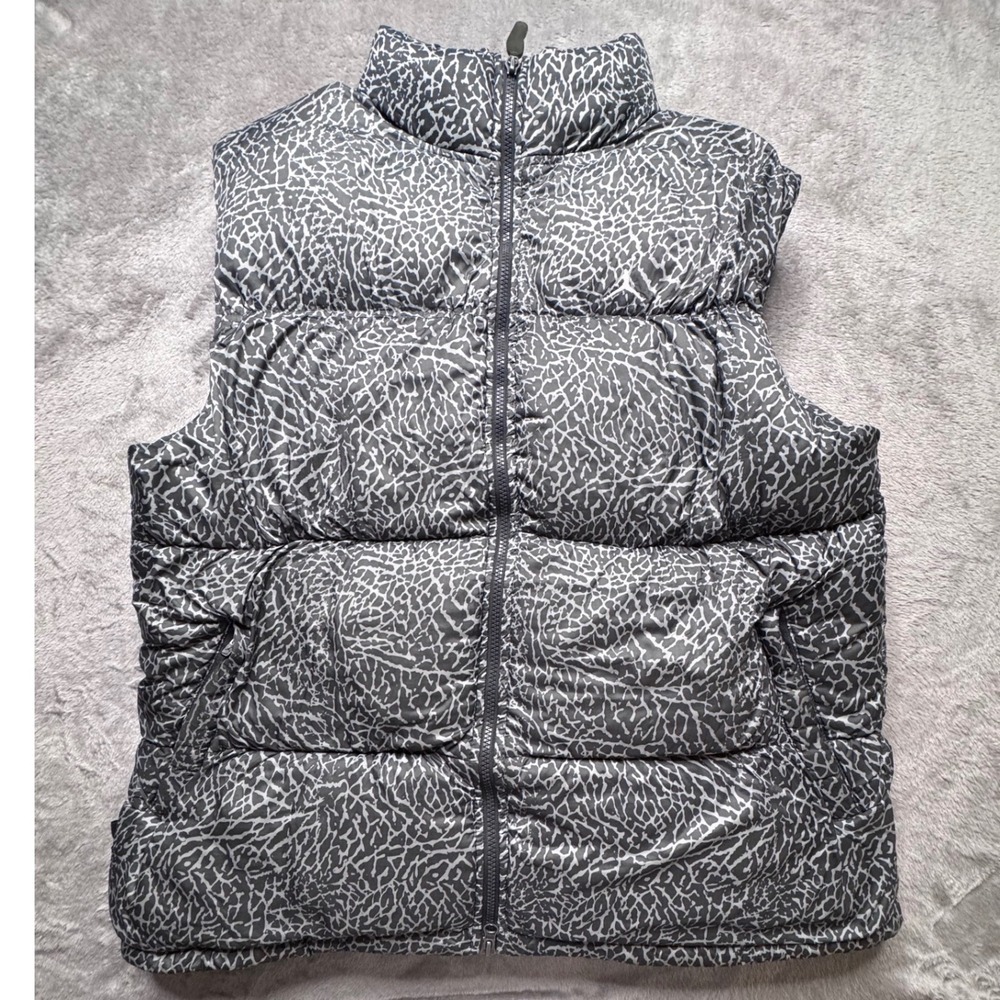 Jordan Mens XL Grey Black Elephant Print Quilted Puffer Vest Jumpman Full Zip